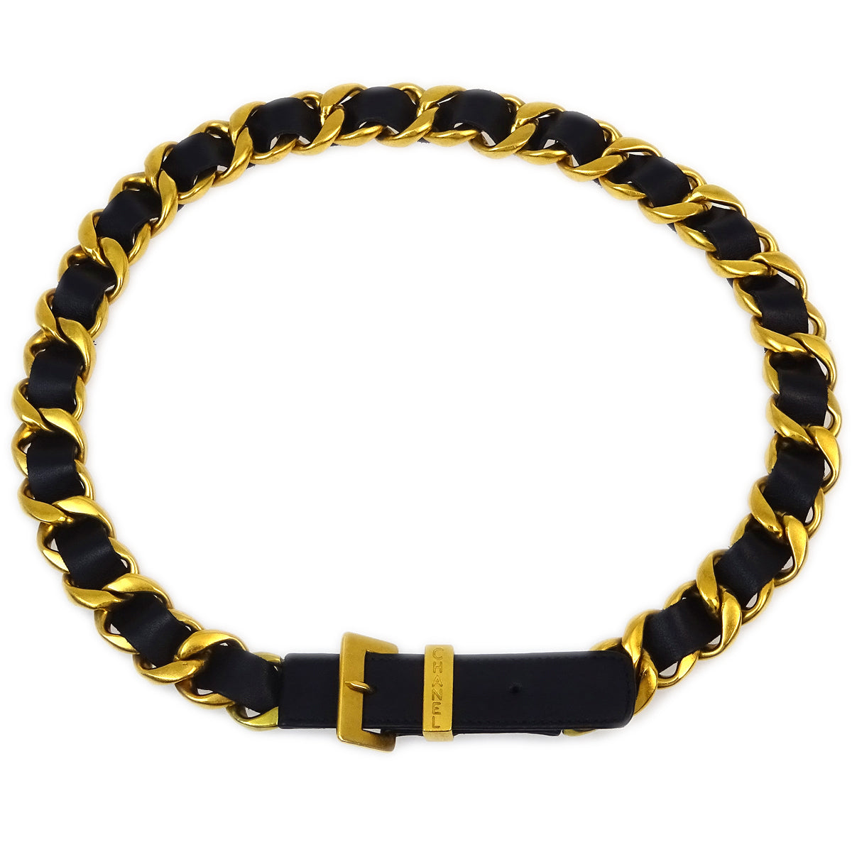 Luxury Chanel Buckle Chain Belt Black 95P