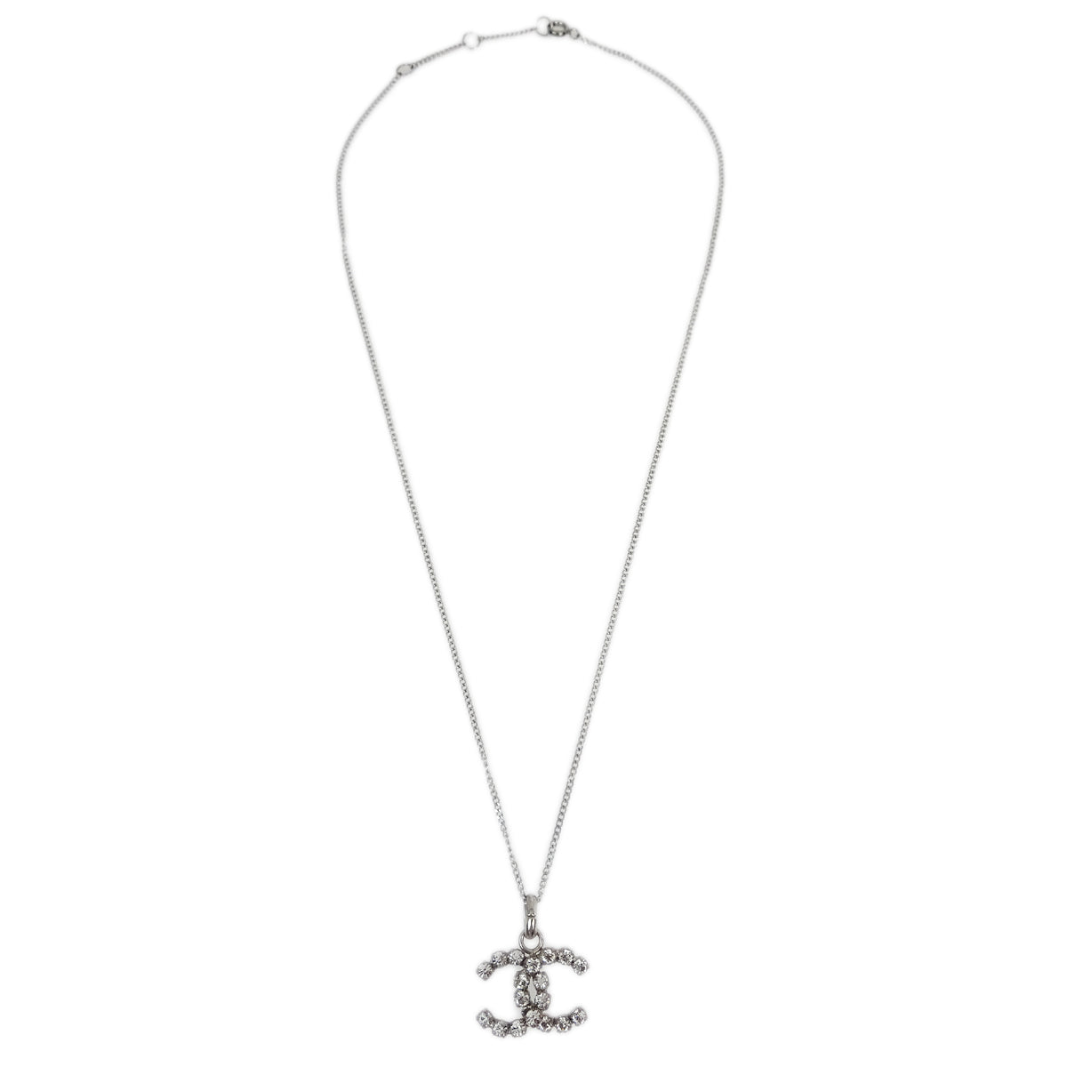 Luxury Chanel Silver Necklace Pendant Rhinestone 00A