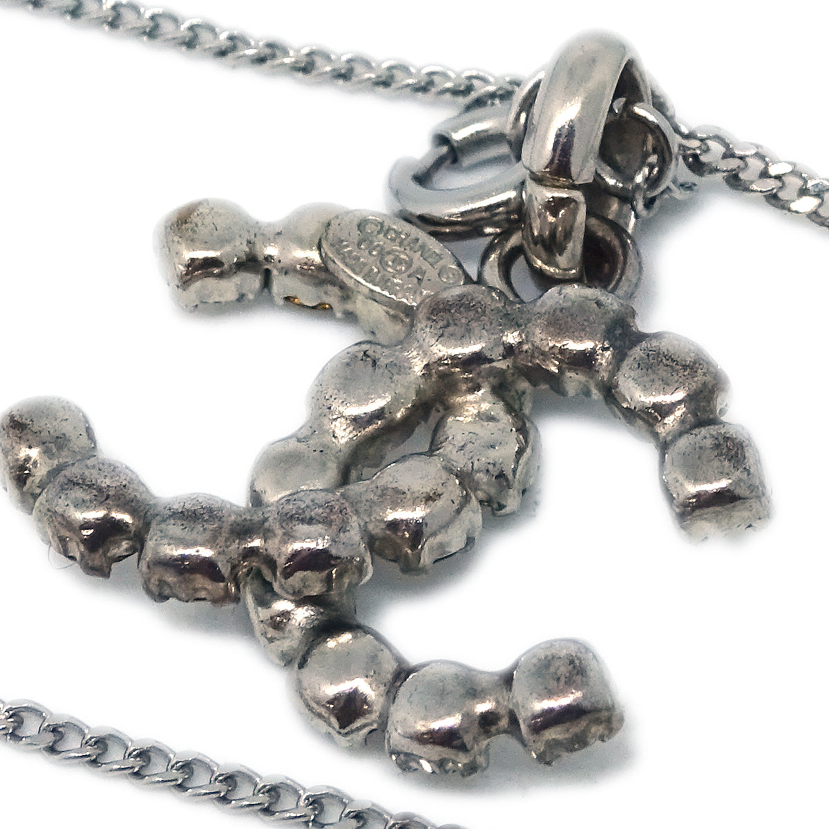 Luxury Chanel Silver Necklace Pendant Rhinestone 00A