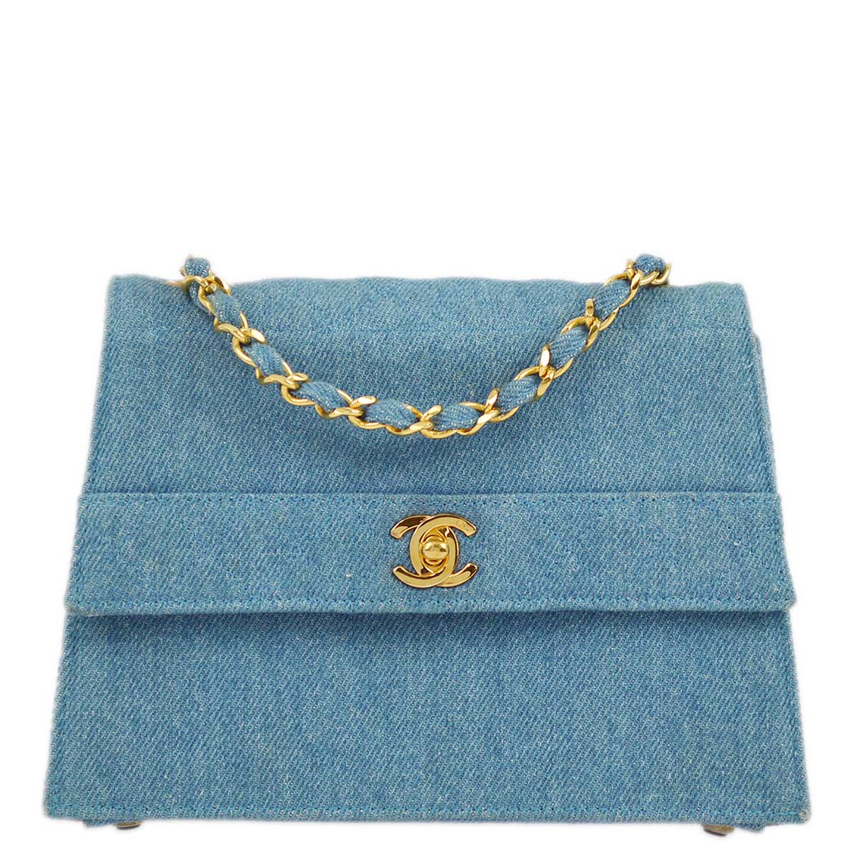 Luxury Chanel 1989-1991 Blue Denim Straight Flap Shoulder Bag