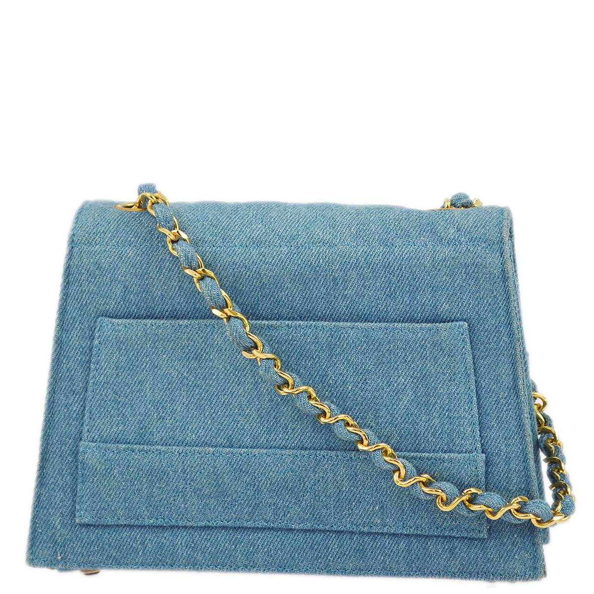 Luxury Chanel 1989-1991 Blue Denim Straight Flap Shoulder Bag
