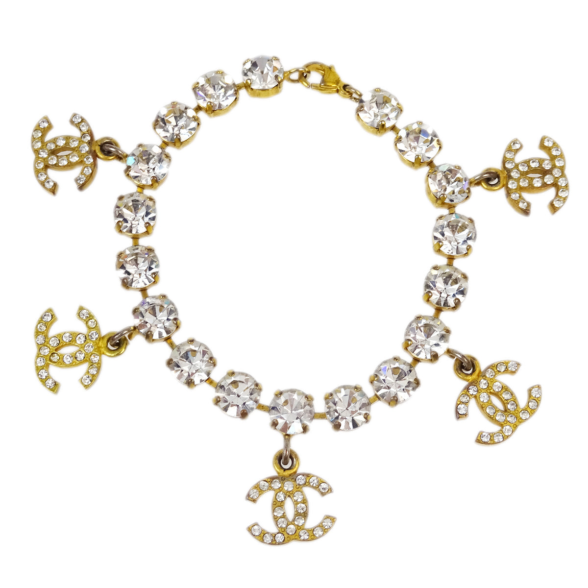 Luxury Chanel Rhinestone Chain Bracelet Gold 95A