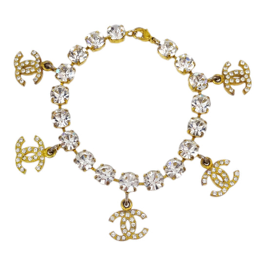 Luxury Chanel Rhinestone Chain Bracelet Gold 95A
