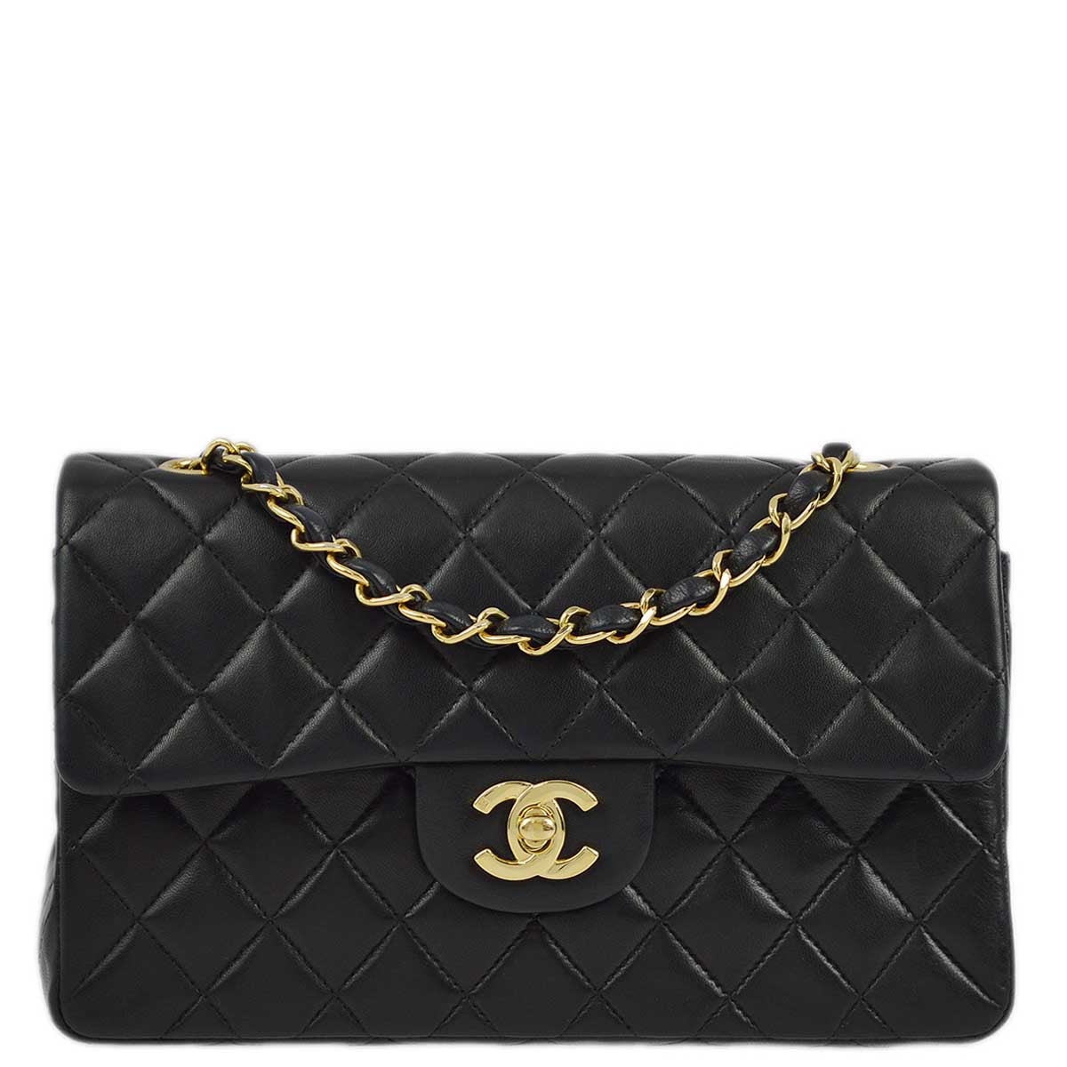 Luxury Chanel 2001-2003 Black Lambskin Small Classic Double Flap Shoulder Bag