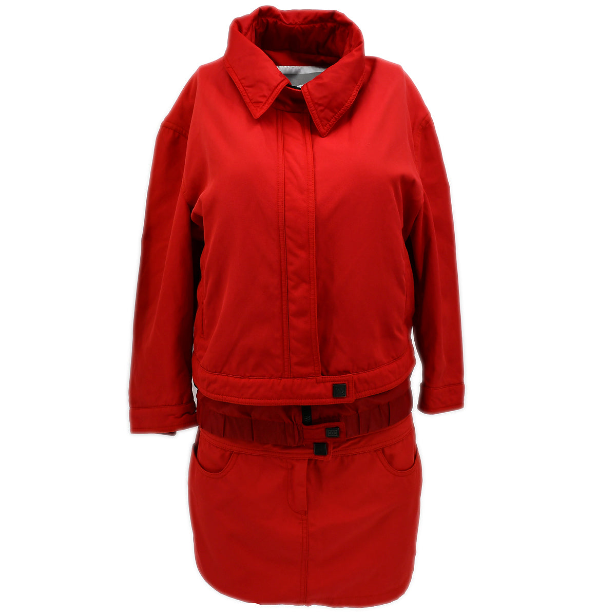 Luxury Chanel Sport Line Setup Suit Jacket Skirt Red 03A #44 #40