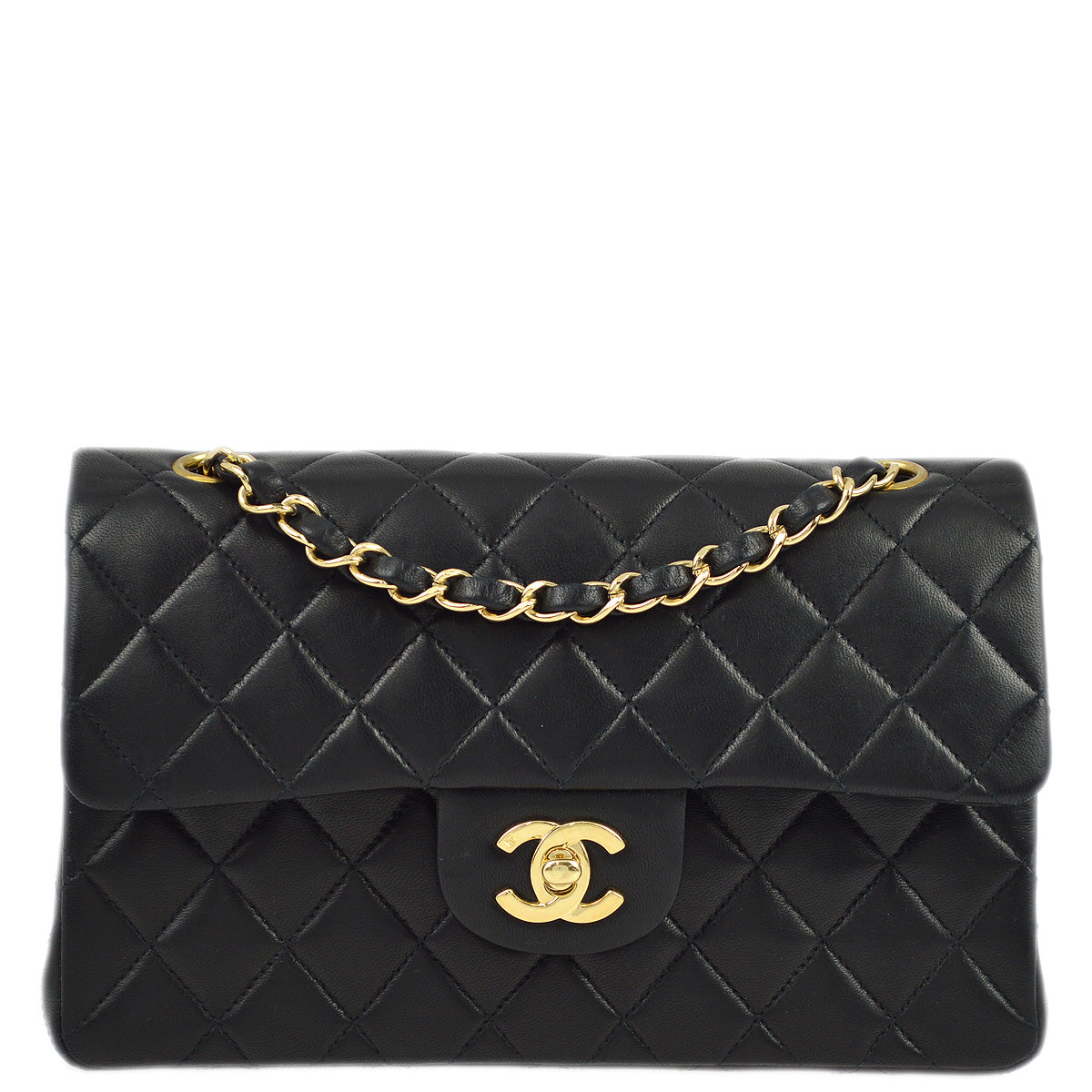 Luxury Chanel 2001-2003 Black Lambskin Small Classic Double Flap Shoulder Bag