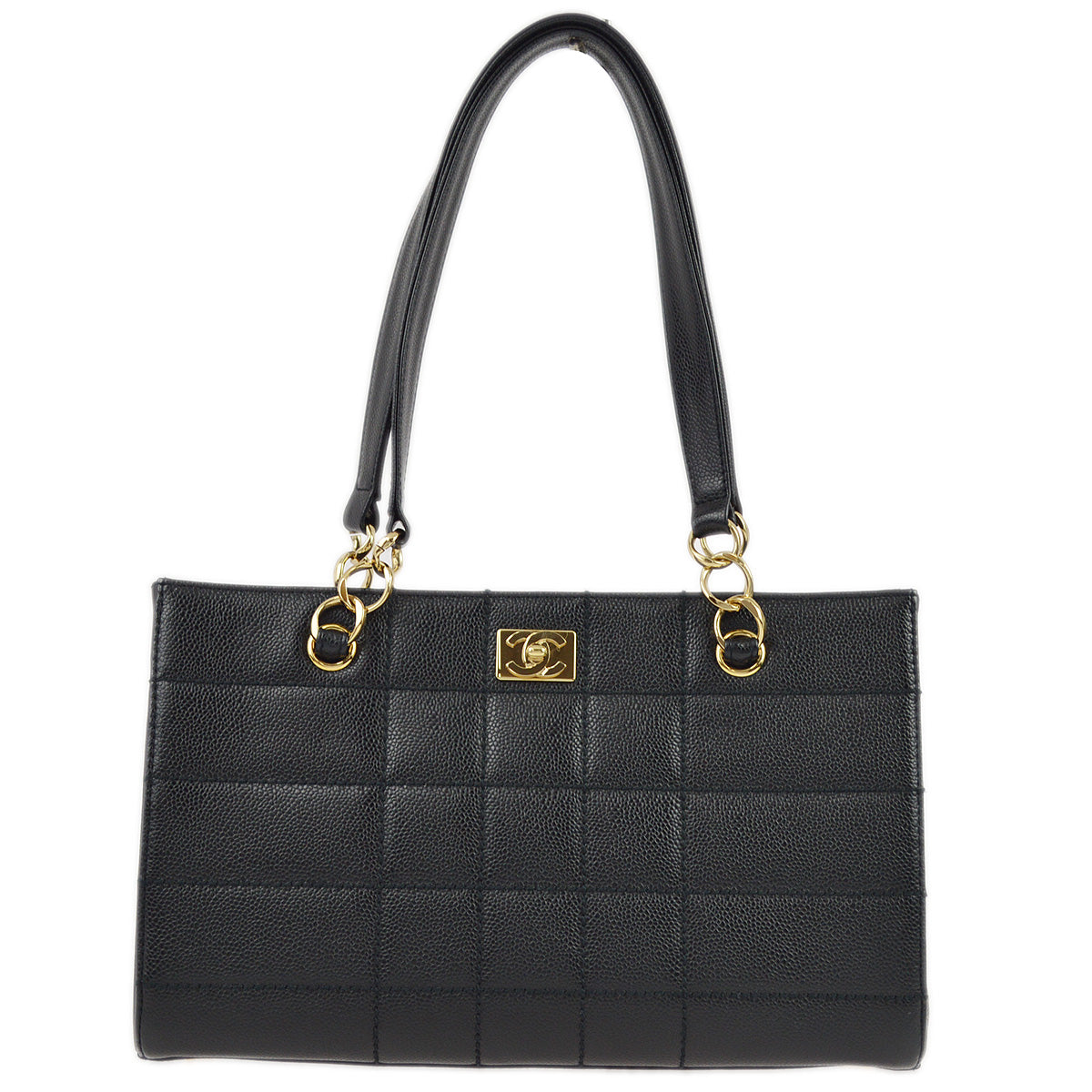 Luxury Chanel 2001-2003 Black Caviar Wild Stitch Choco Bar Chain Handbag