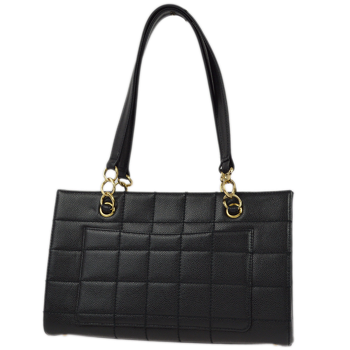 Luxury Chanel 2001-2003 Black Caviar Wild Stitch Choco Bar Chain Handbag
