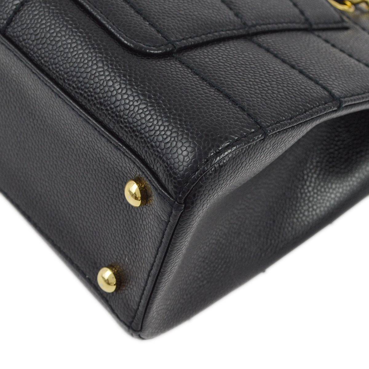 Luxury Chanel 2001-2003 Black Caviar Wild Stitch Choco Bar Chain Handbag