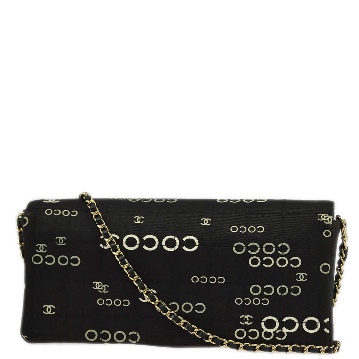 Luxury Chanel 2000-2001 Black Canvas COCO East West Choco Bar Shoulder Bag
