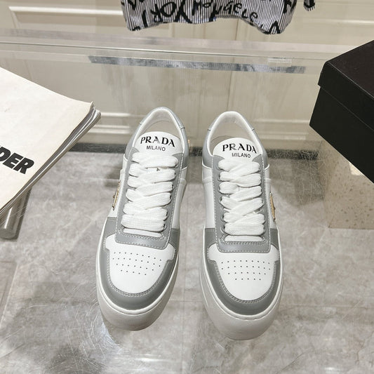 Luxury PradaDOWNTOWN BOLD SNEAKERS WHITE AND LIGHT GRAY CALFSKIN