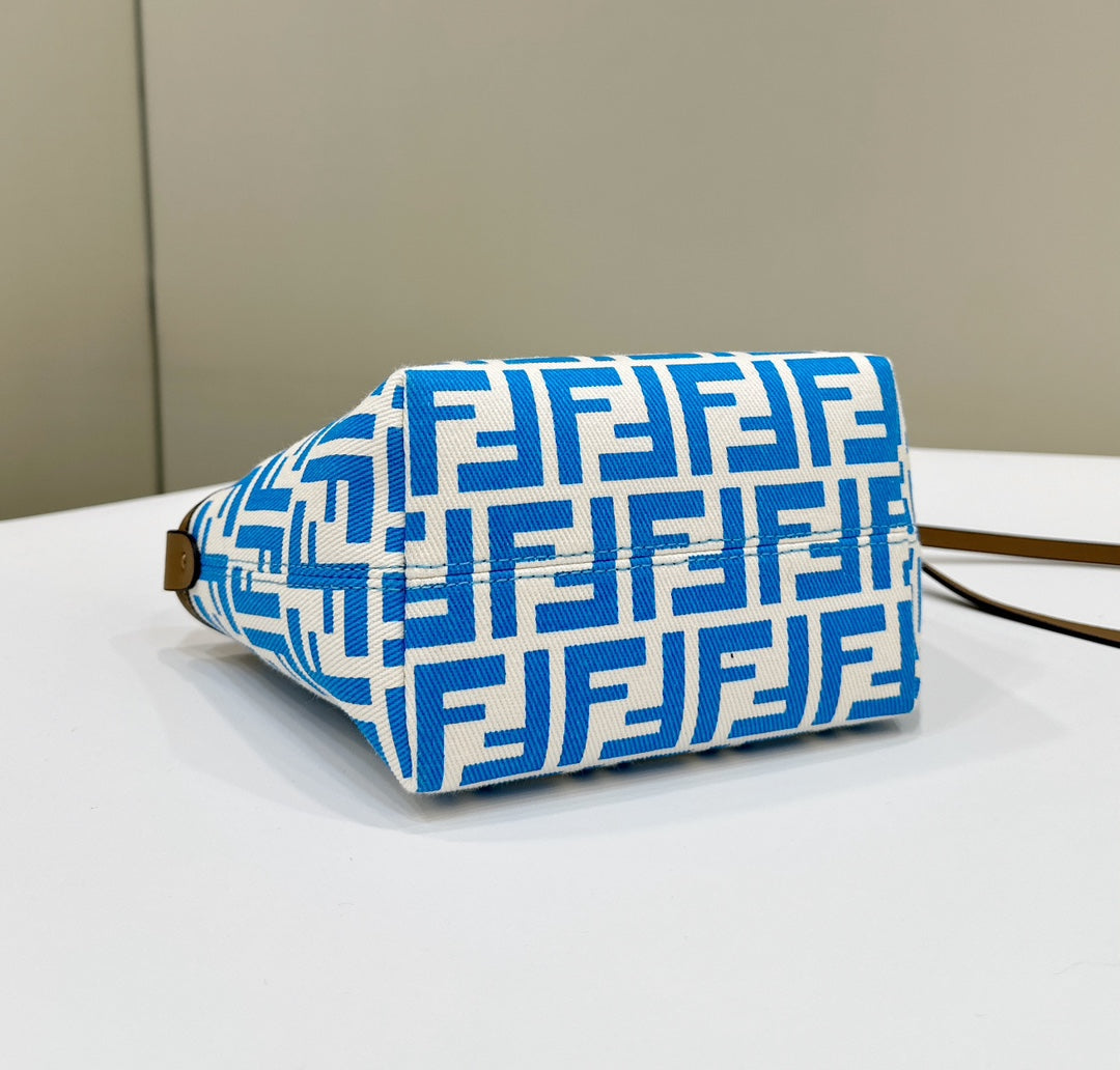 Luxury FendiMINI ROLL BAG 15 OCEAN BLUE MIX WHITE FF JACQUARD FABRIC