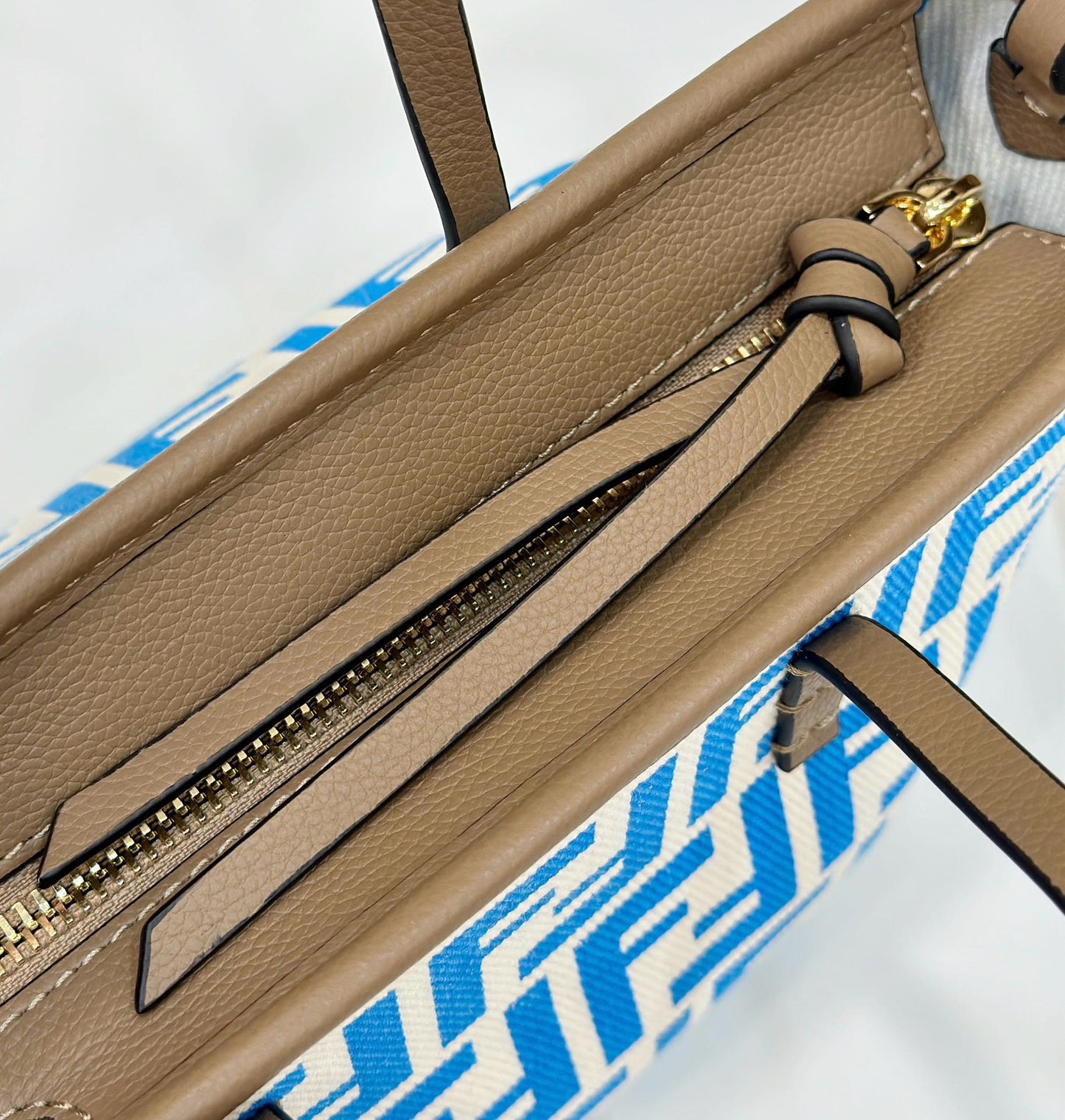 Luxury FendiMINI ROLL BAG 15 OCEAN BLUE MIX WHITE FF JACQUARD FABRIC
