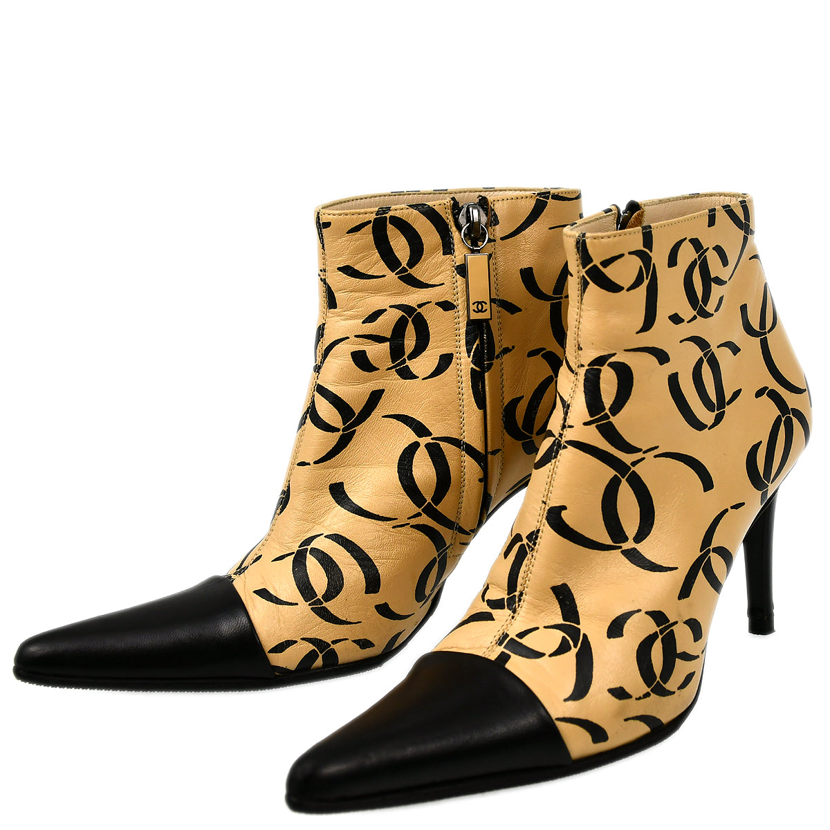 Luxury Chanel * Beige Bicolor Short Boots Shoes #35 1/2C