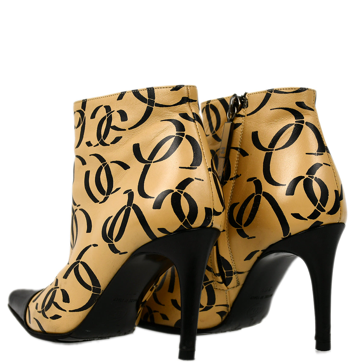 Luxury Chanel * Beige Bicolor Short Boots Shoes #35 1/2C