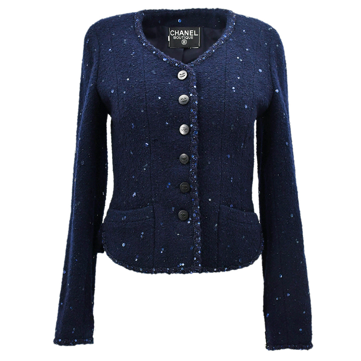 Luxury Chanel Collarless Jacket Navy #38