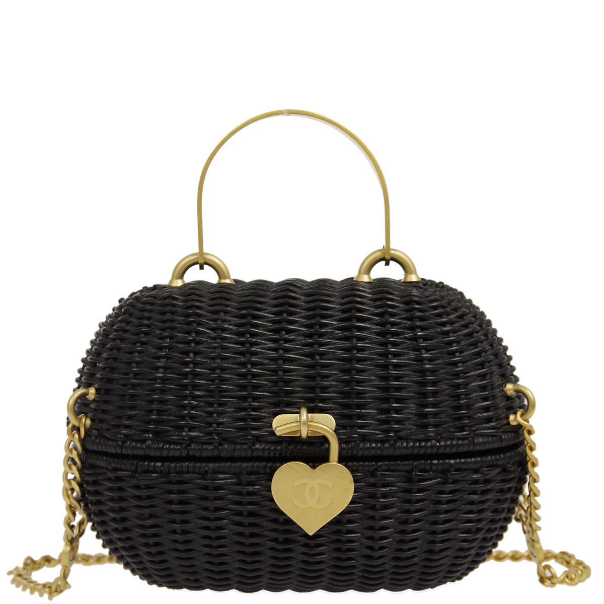 Luxury Chanel * 2004-2005 Black Rattan Basket 2way Shooulder Handbag