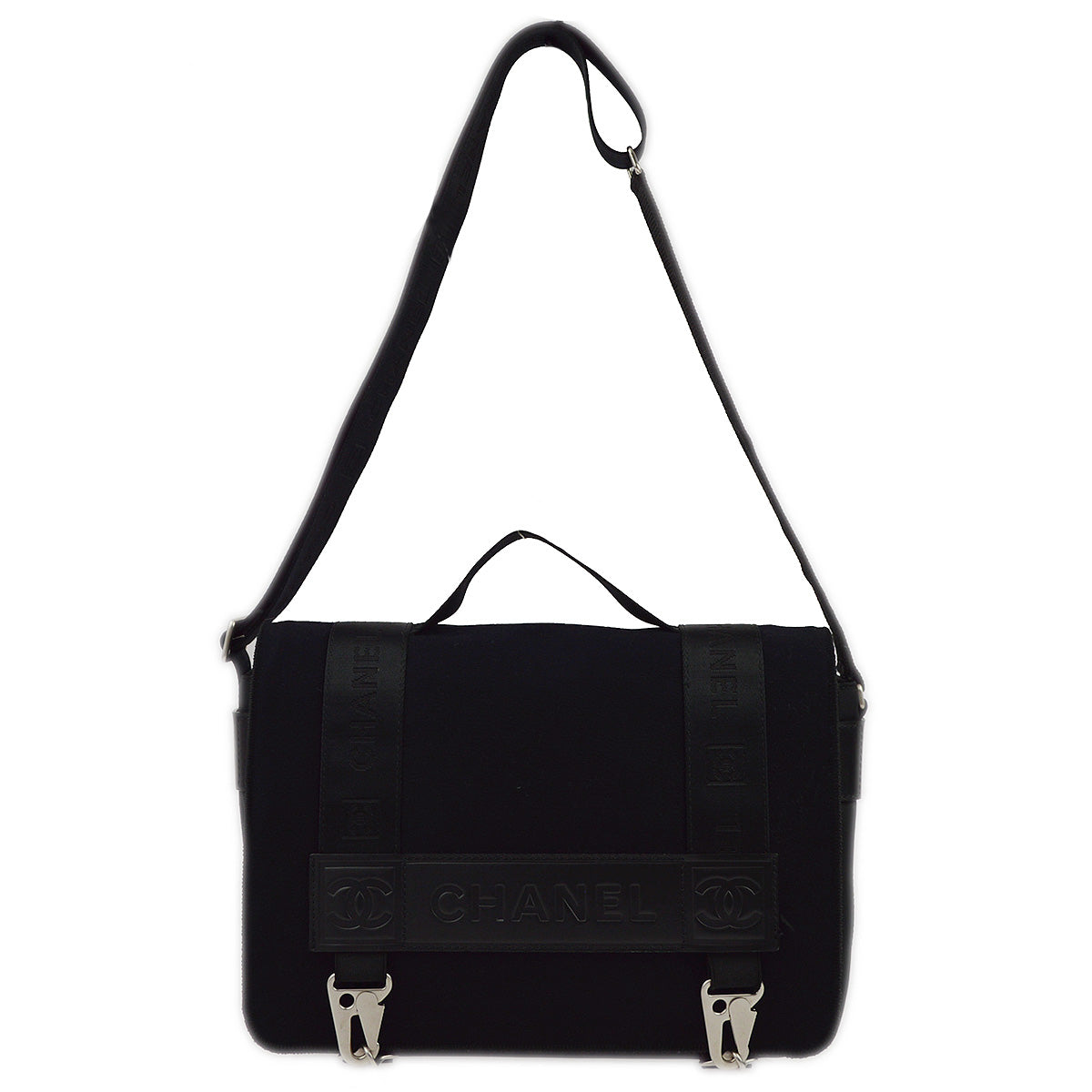 Luxury Chanel 2004-2005 Black Felt Nylon Sport Line 2way Shoulder Handbag
