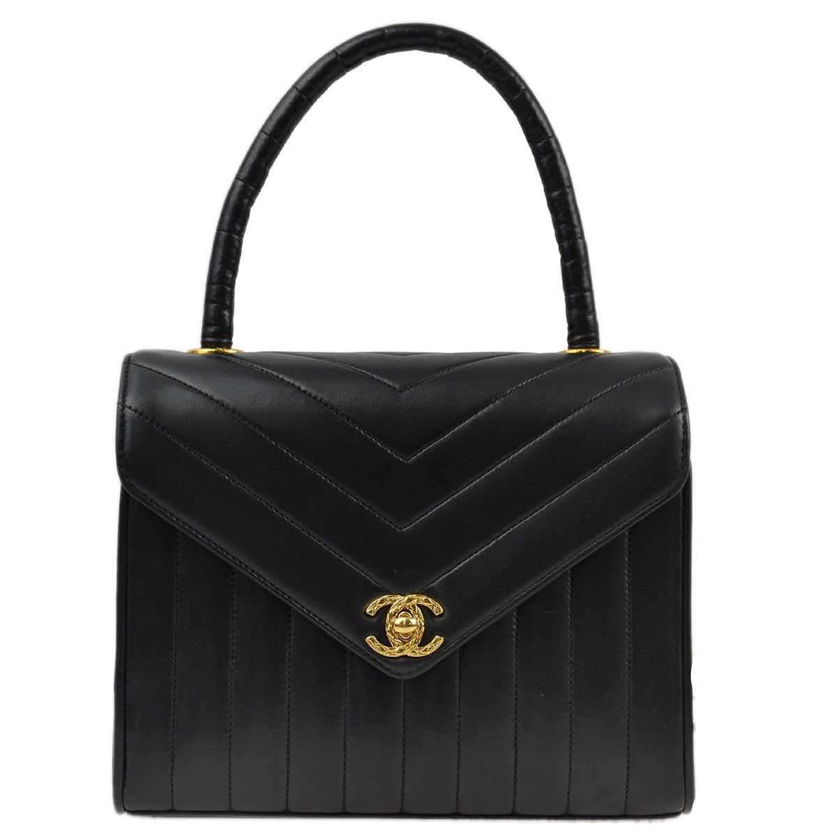 Luxury Chanel 1991-1994 Black Lambskin Mademoiselle Chevron Handbag