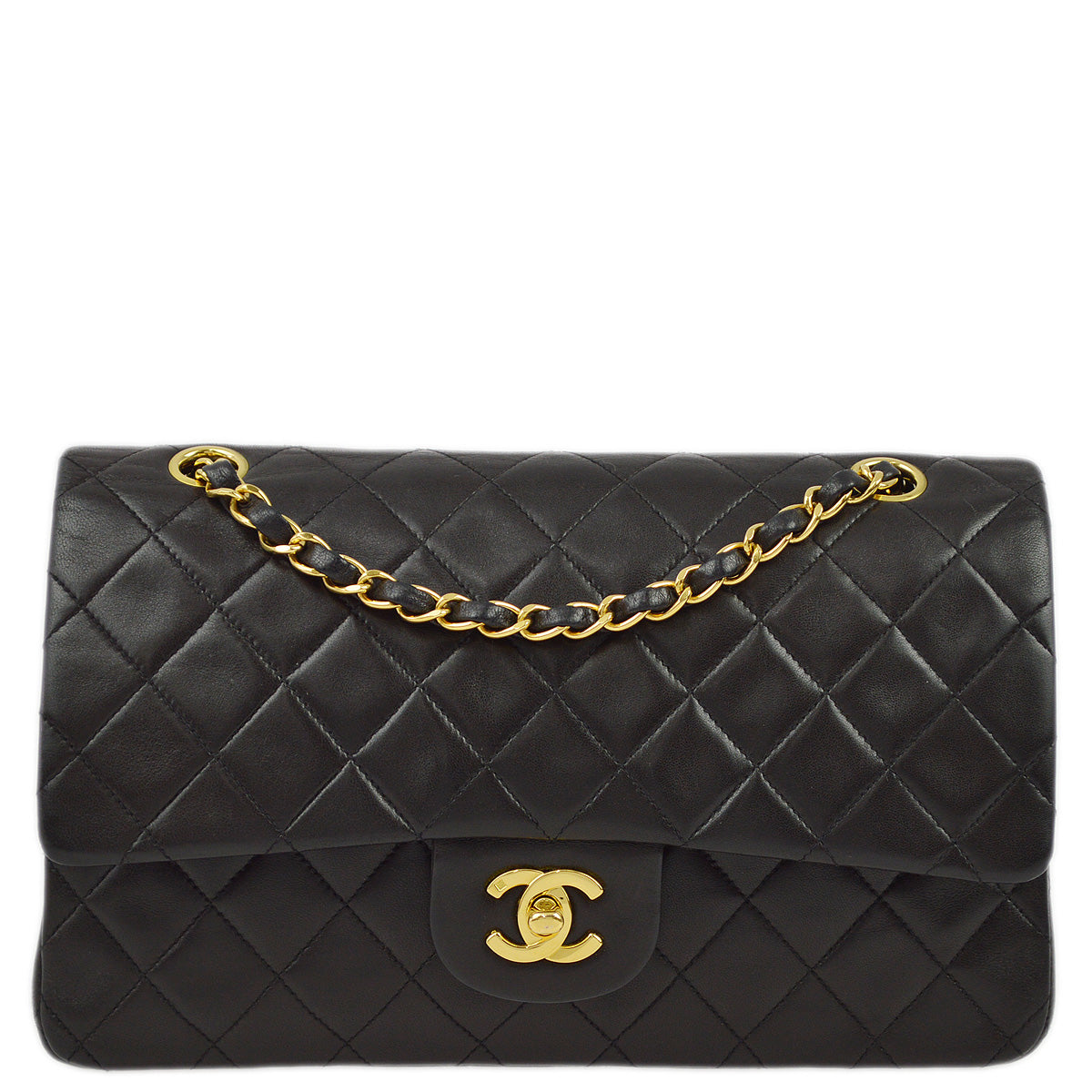 Luxury Chanel 1994-1996 Black Lambskin Medium Classic Double Flap Shoulder Bag