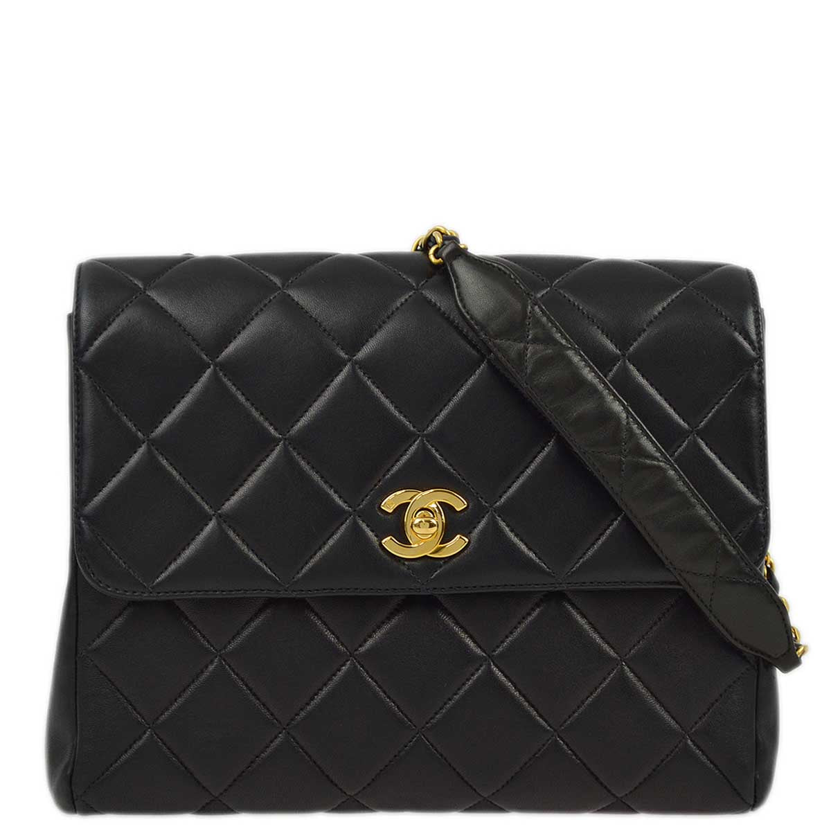 Luxury Chanel 1996-1997 Black Lambskin Straight Flap Chain Shoulder Bag