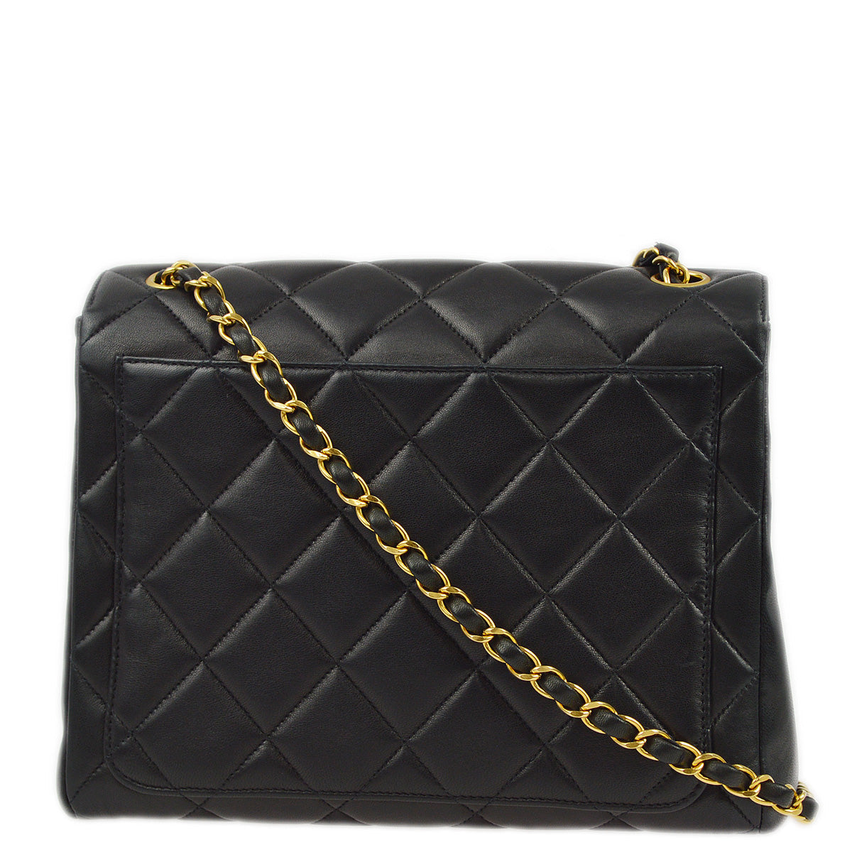 Luxury Chanel 1996-1997 Black Lambskin Straight Flap Chain Shoulder Bag