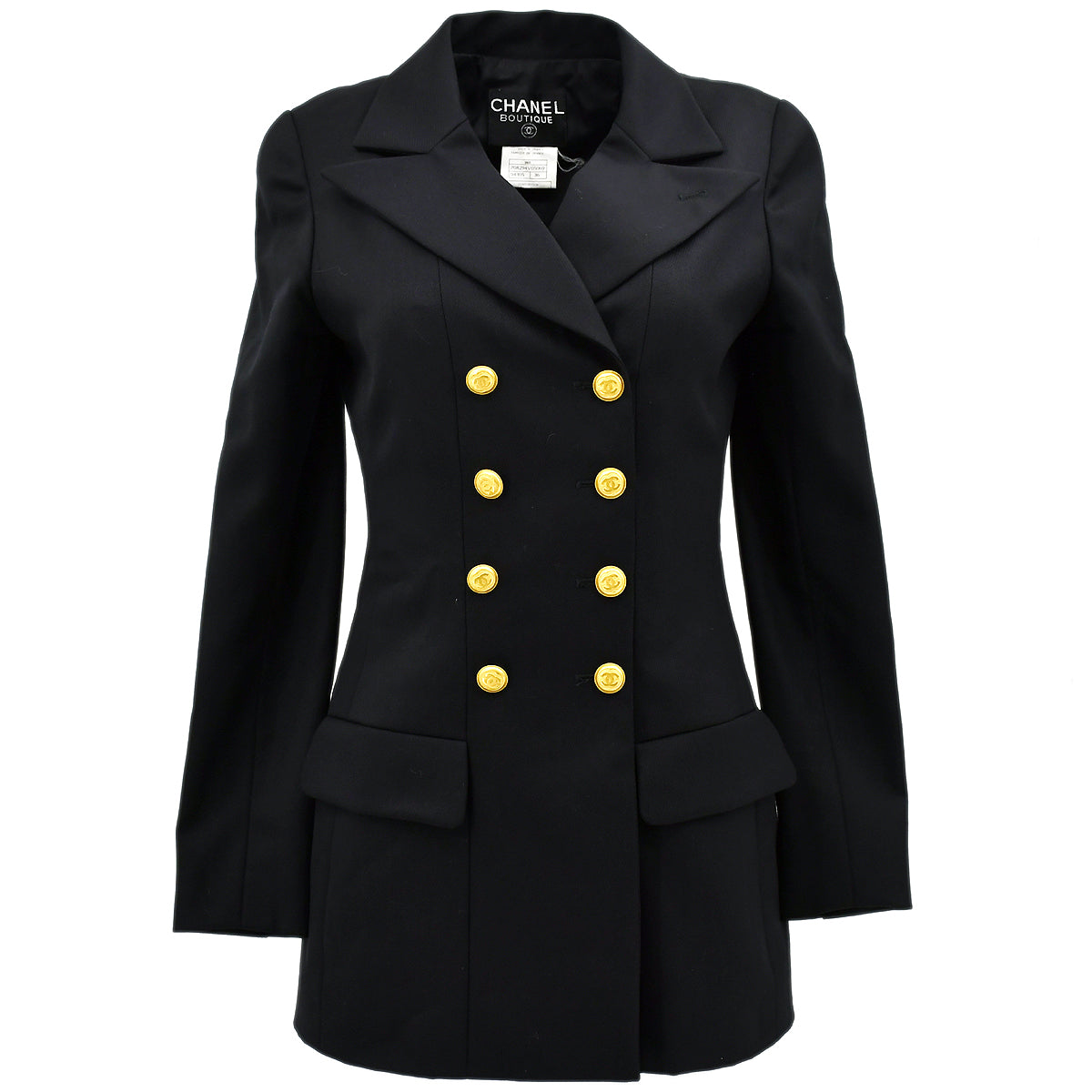 Luxury Chanel Double Breasted Jacket Black 96A #36