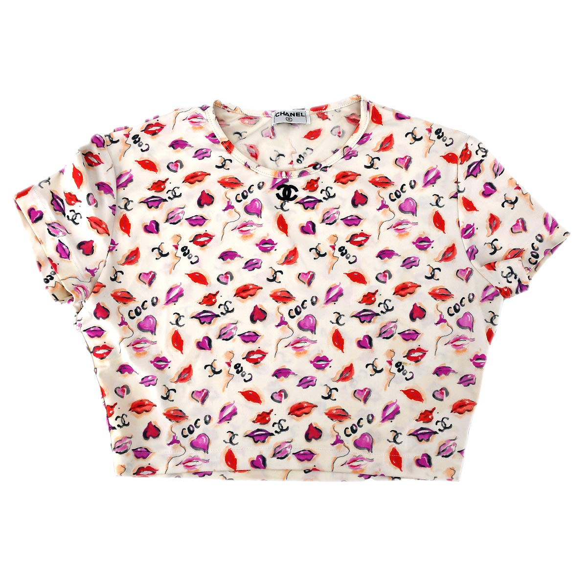 Luxury Chanel Lipstick Cropped T-shirt Ivory #42