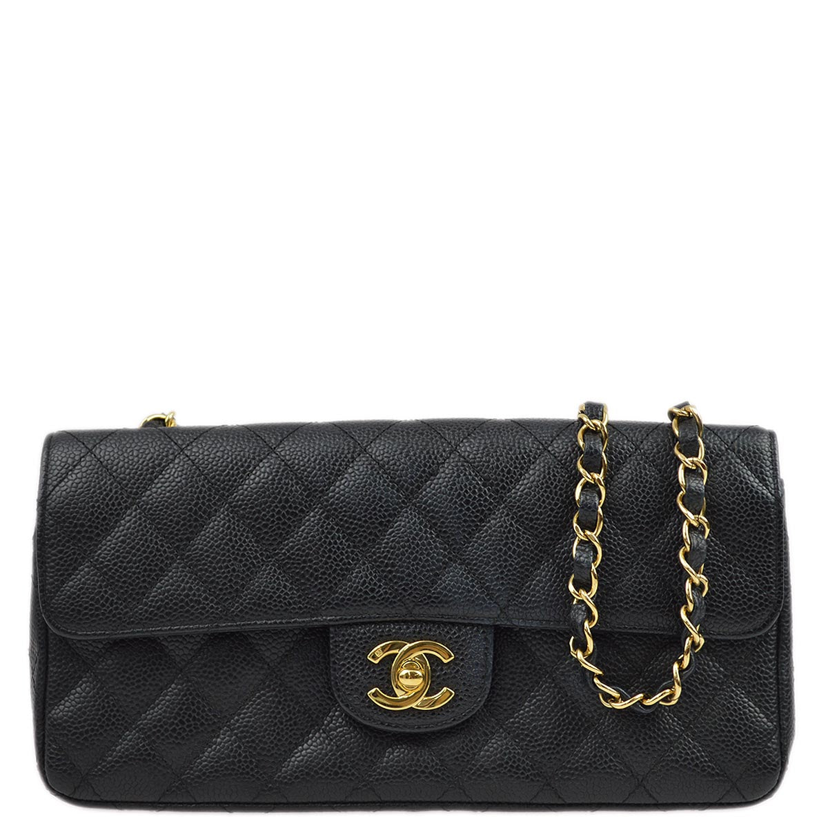 Luxury Chanel 2005-2006 Black Caviar East West Shoulder Bag