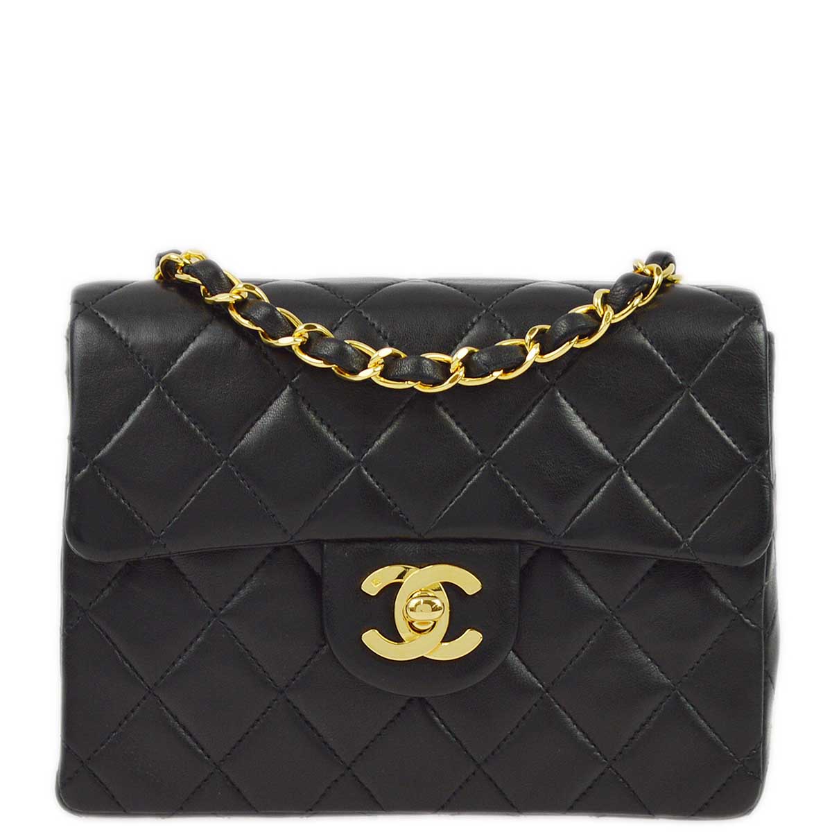 Luxury Chanel 1991-1994 Black Lambskin Mini Classic Square Flap Shoulder Bag 17