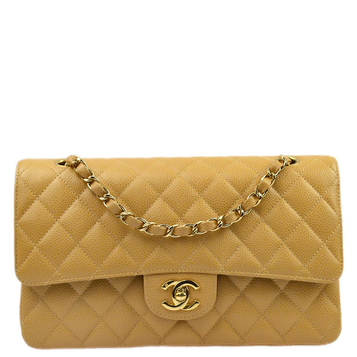 Luxury Chanel 2003-2004 Beige Caviar Medium Classic Double Flap Bag