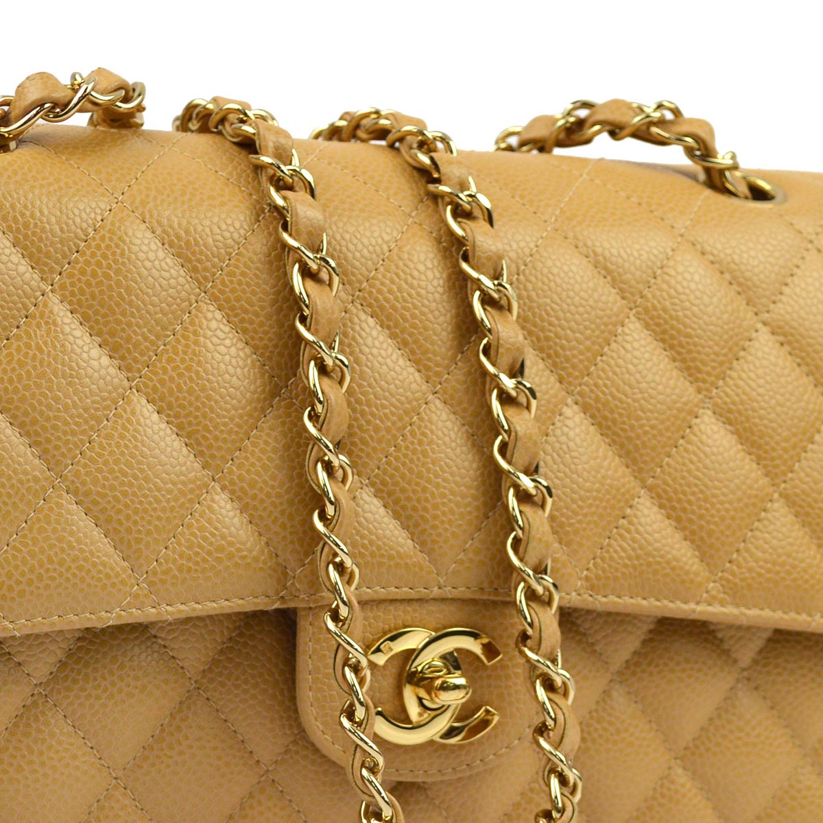 Luxury Chanel 2003-2004 Beige Caviar Medium Classic Double Flap Bag