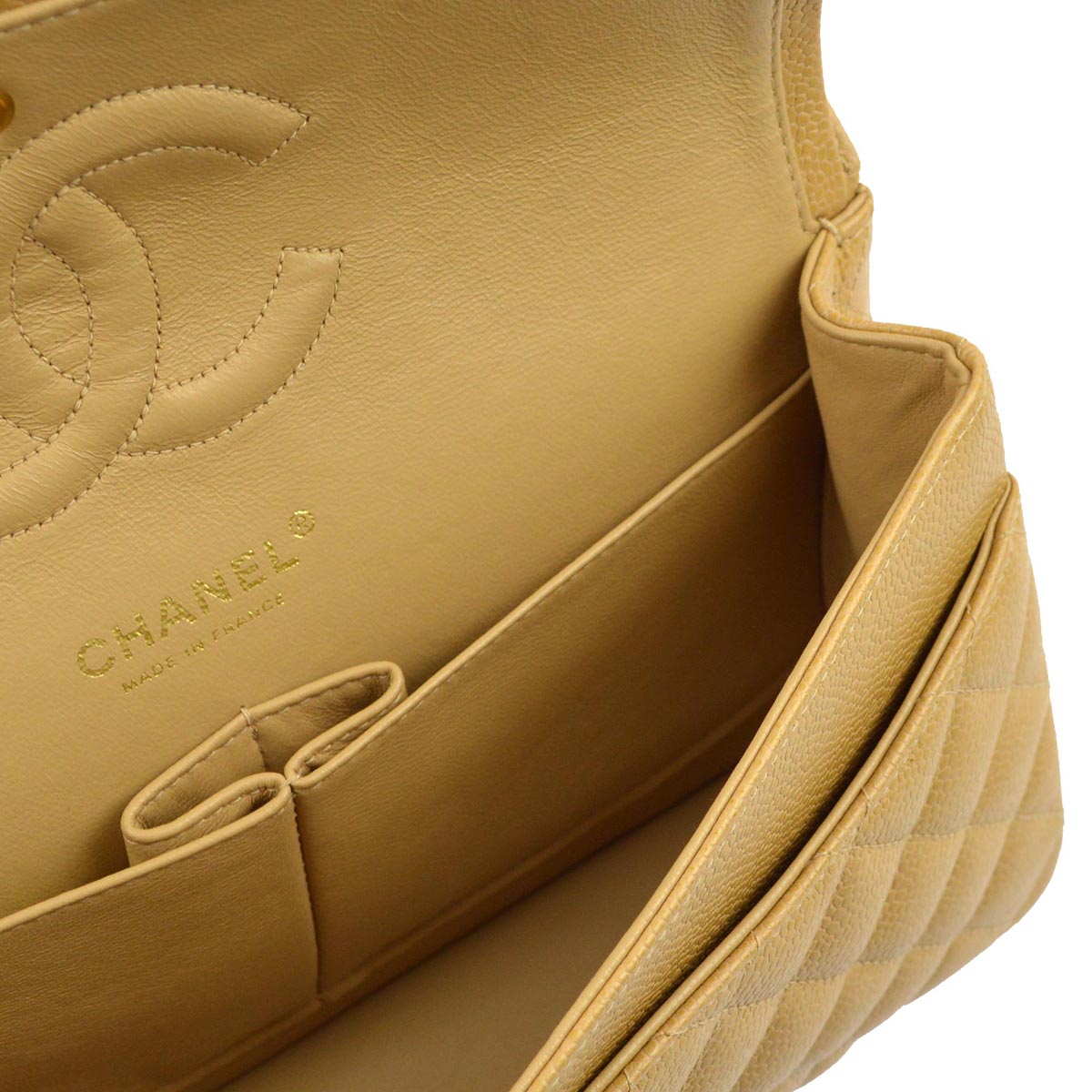 Luxury Chanel 2003-2004 Beige Caviar Medium Classic Double Flap Bag