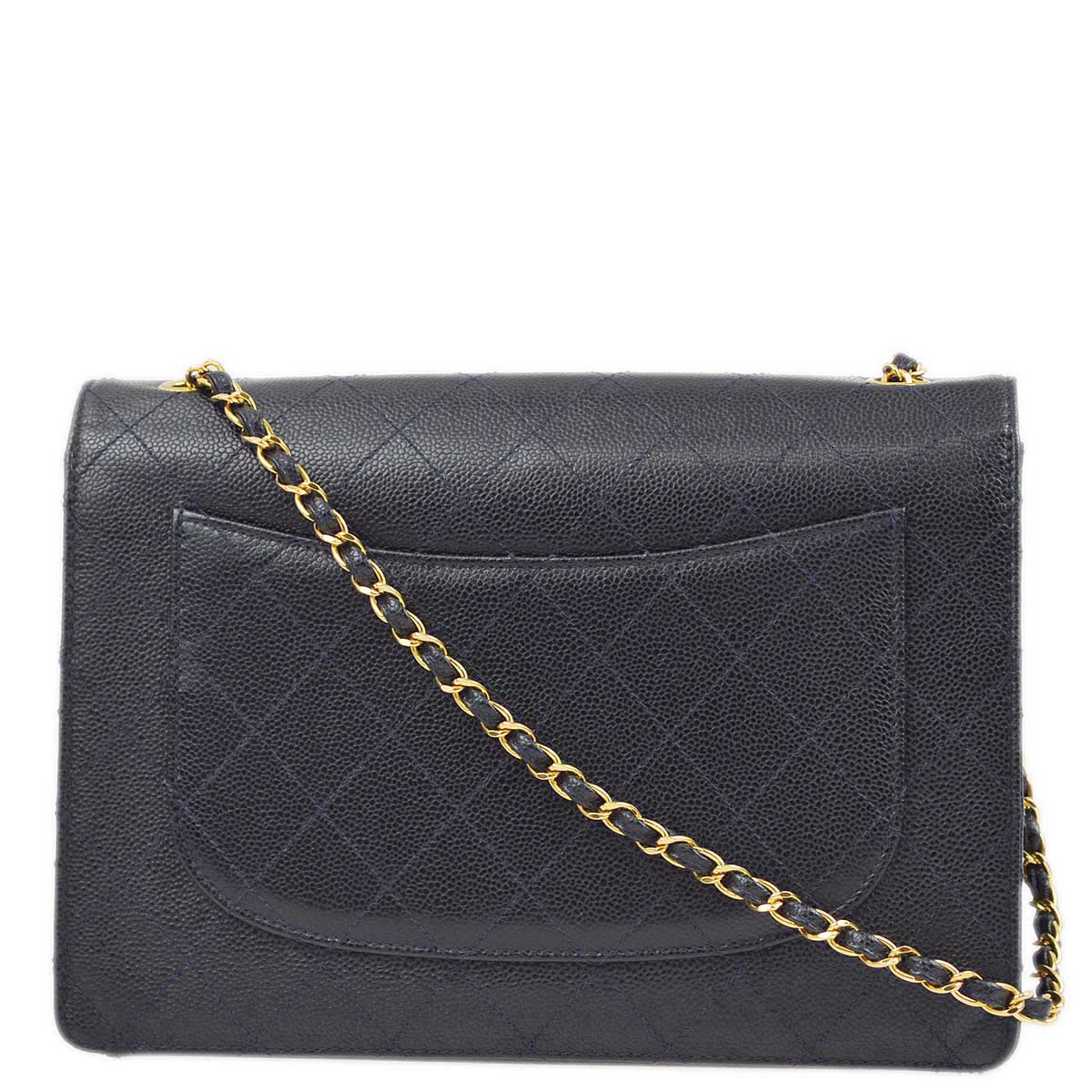Luxury Chanel 1997-1999 Navy Caviar Single Flap Shoulder Bag