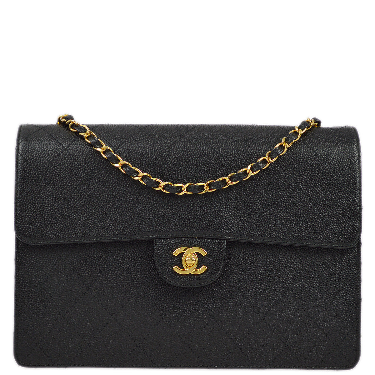 Luxury Chanel 1997-1999 Black Caviar Single Flap Shoulder Bag