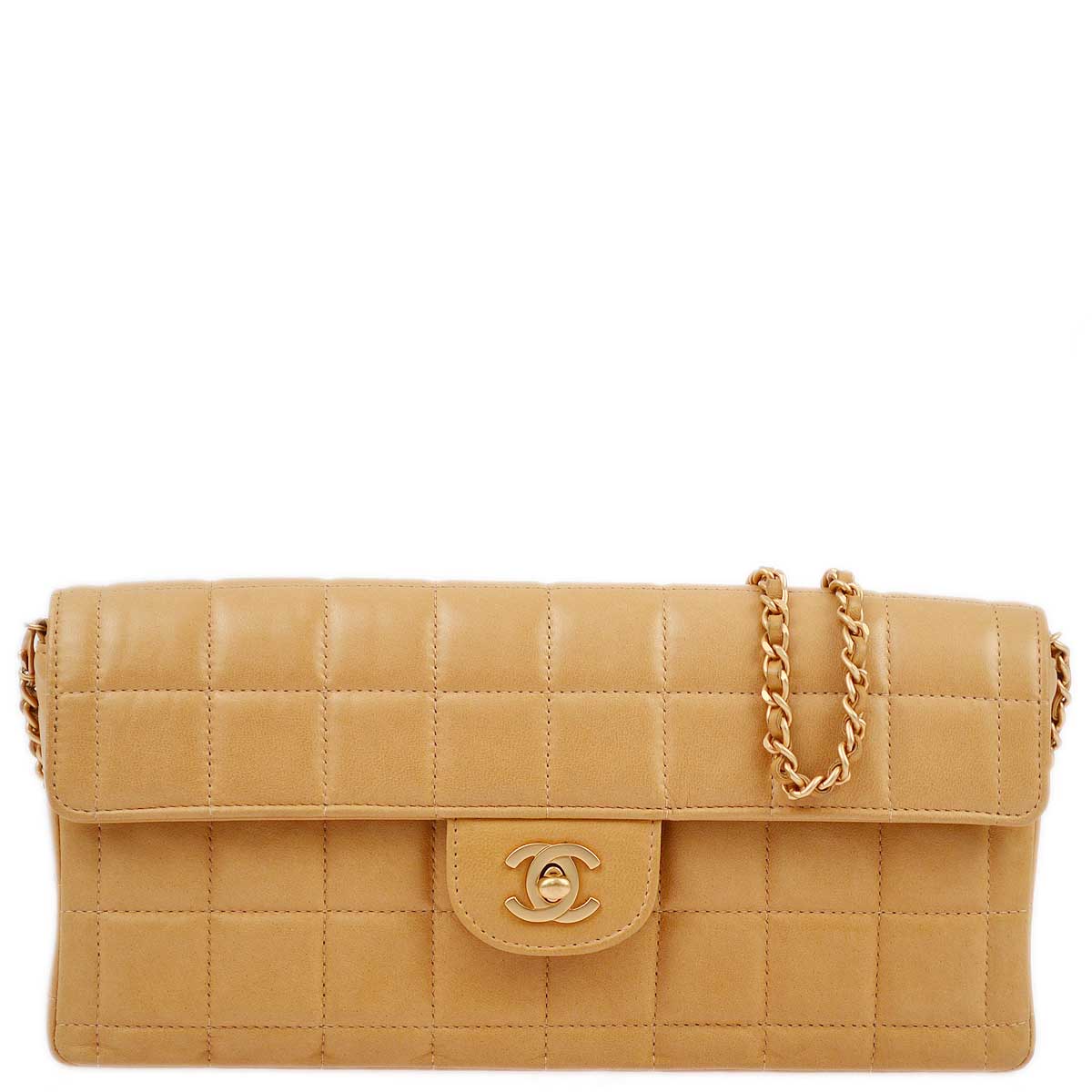 Luxury Chanel 2000-2001 Beige Lambskin East West Choco Bar Chain Shoulder Bag