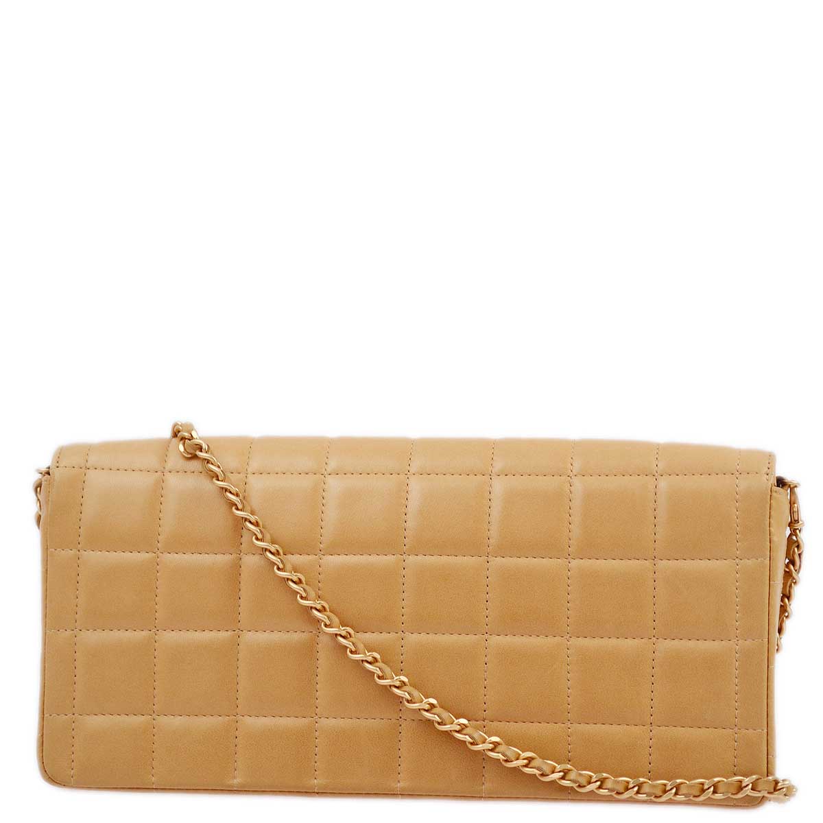 Luxury Chanel 2000-2001 Beige Lambskin East West Choco Bar Chain Shoulder Bag