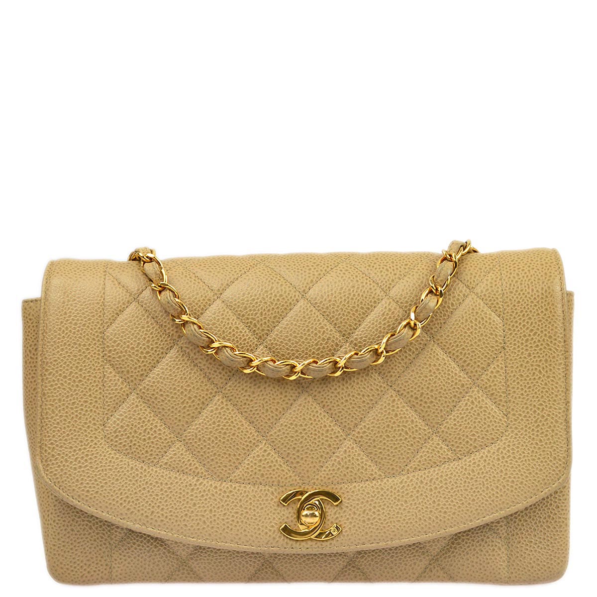 Luxury Chanel 1994-1996 Beige Caviar Medium Diana Shoulder Bag