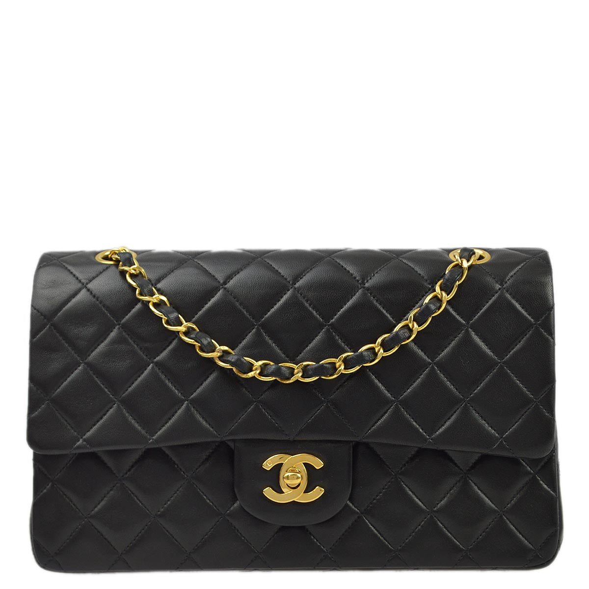 Luxury Chanel 1991-1994 Black Lambskin Medium Classic Double Flap Shoulder Bag
