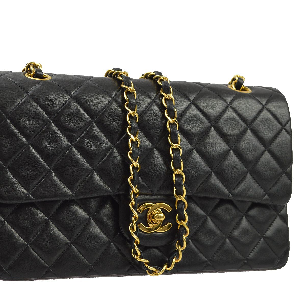 Luxury Chanel 1991-1994 Black Lambskin Medium Classic Double Flap Shoulder Bag