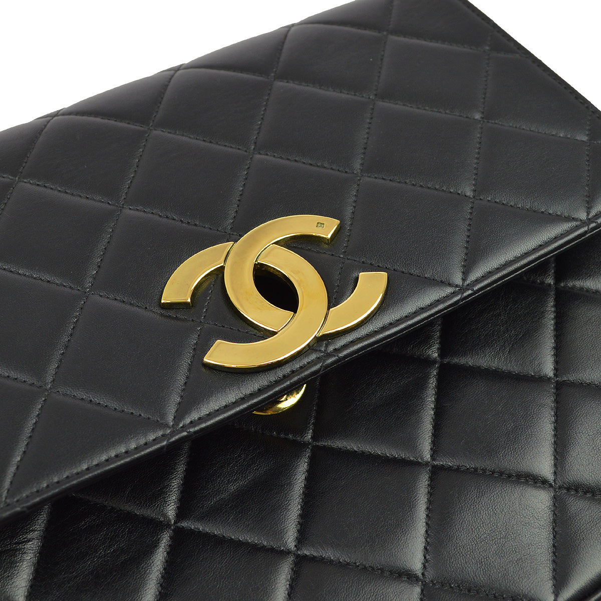 Luxury Chanel 1991-1994 Black Lambskin Straight Flap Chain Shoulder Bag