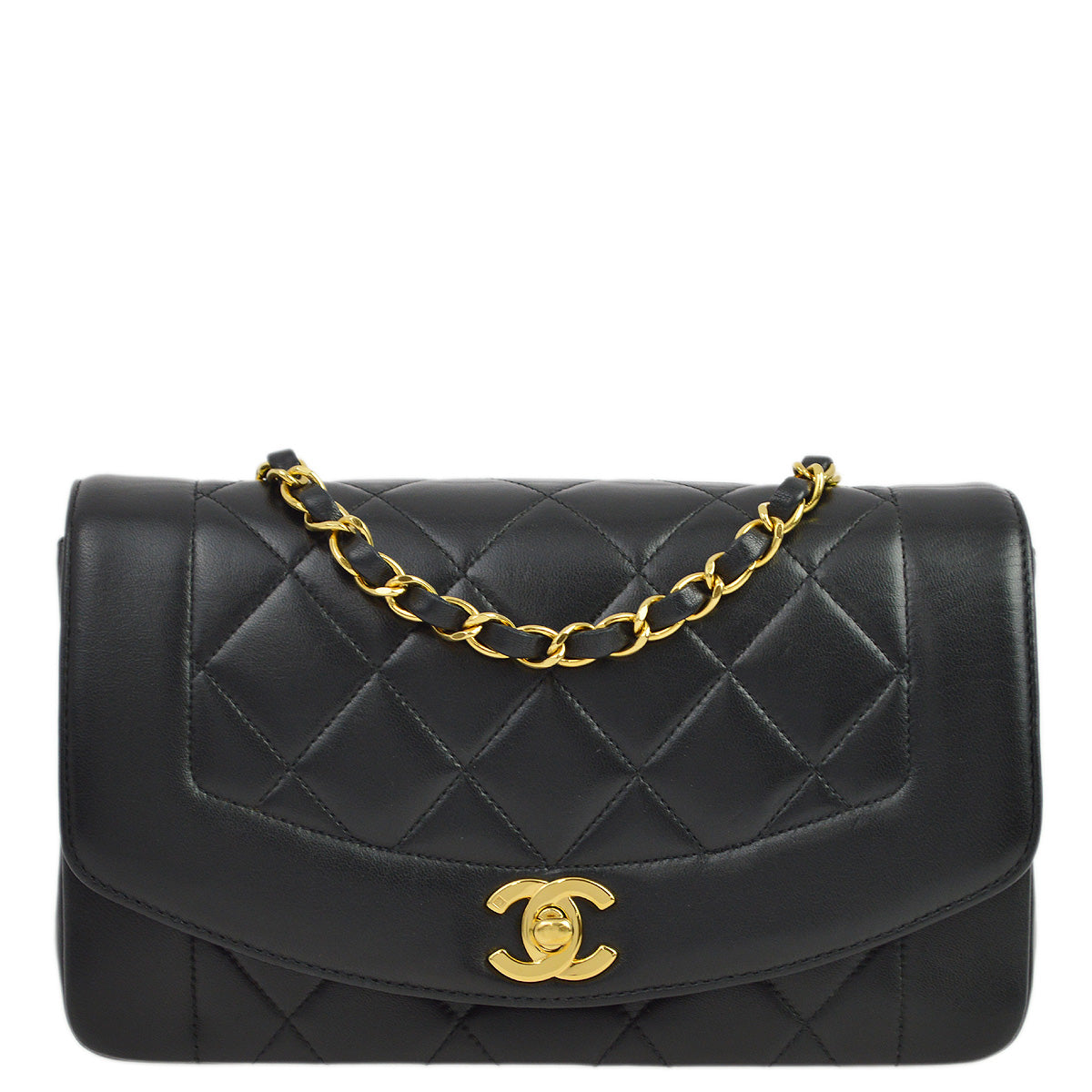 Luxury Chanel 1996-1997 Black Lambskin Small Diana Shoulder Bag