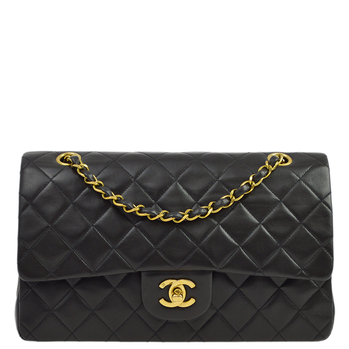 Luxury Chanel 1994-1996 Black Lambskin Medium Classic Double Flap Shoulder Bag