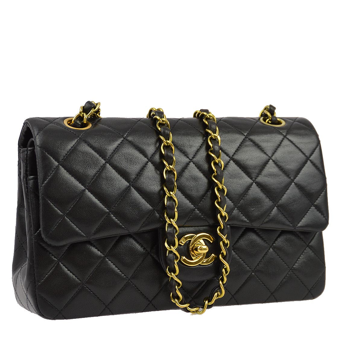 Luxury Chanel 1991-1994 Black Lambskin Small Classic Double Flap Shoulder Bag