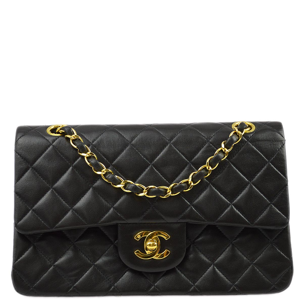 Luxury Chanel 1991-1994 Black Lambskin Small Classic Double Flap Shoulder Bag