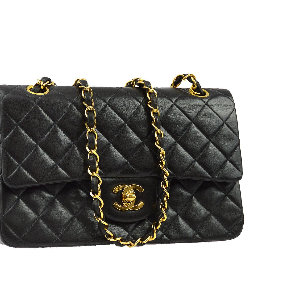 Luxury Chanel 1991-1994 Black Lambskin Small Classic Double Flap Shoulder Bag