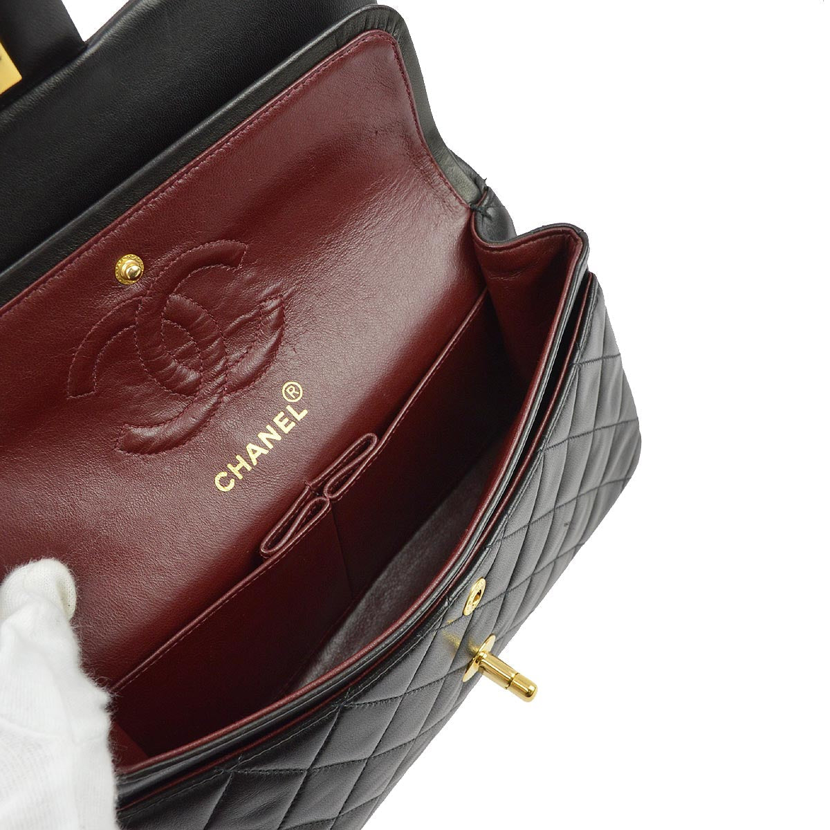 Luxury Chanel 1991-1994 Black Lambskin Small Classic Double Flap Shoulder Bag