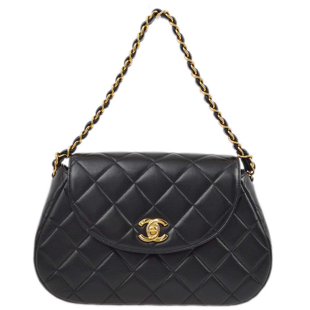 Luxury Chanel 1996-1997 Black Lambskin Chain Handbag