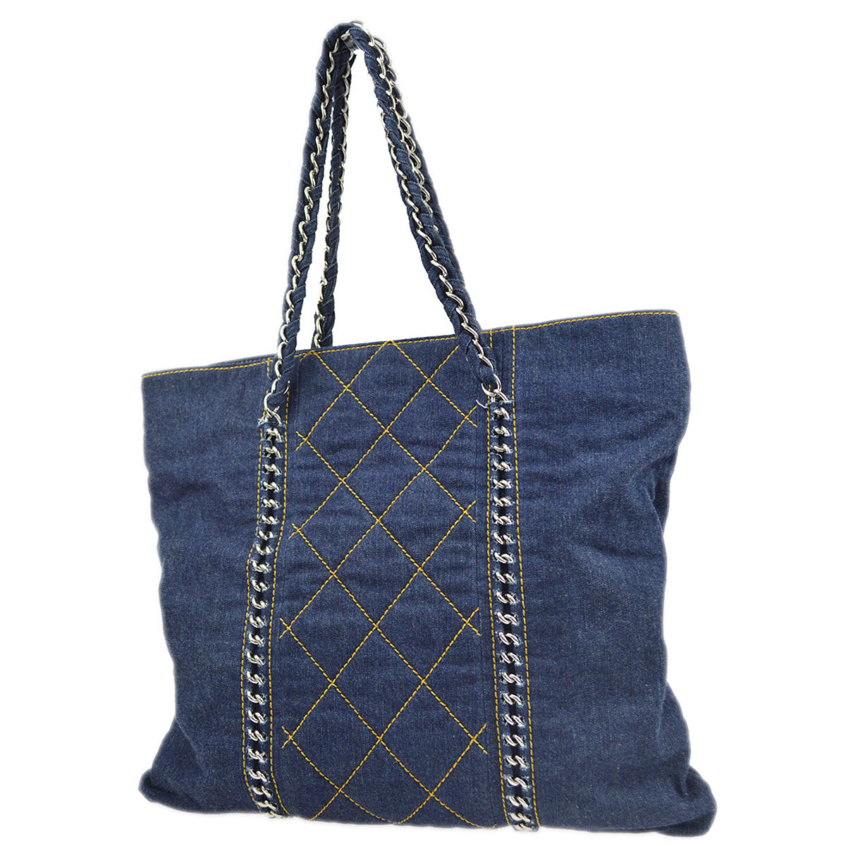 Luxury Chanel 2005-2006 Blue Denim Luxury Line Tote Handbag