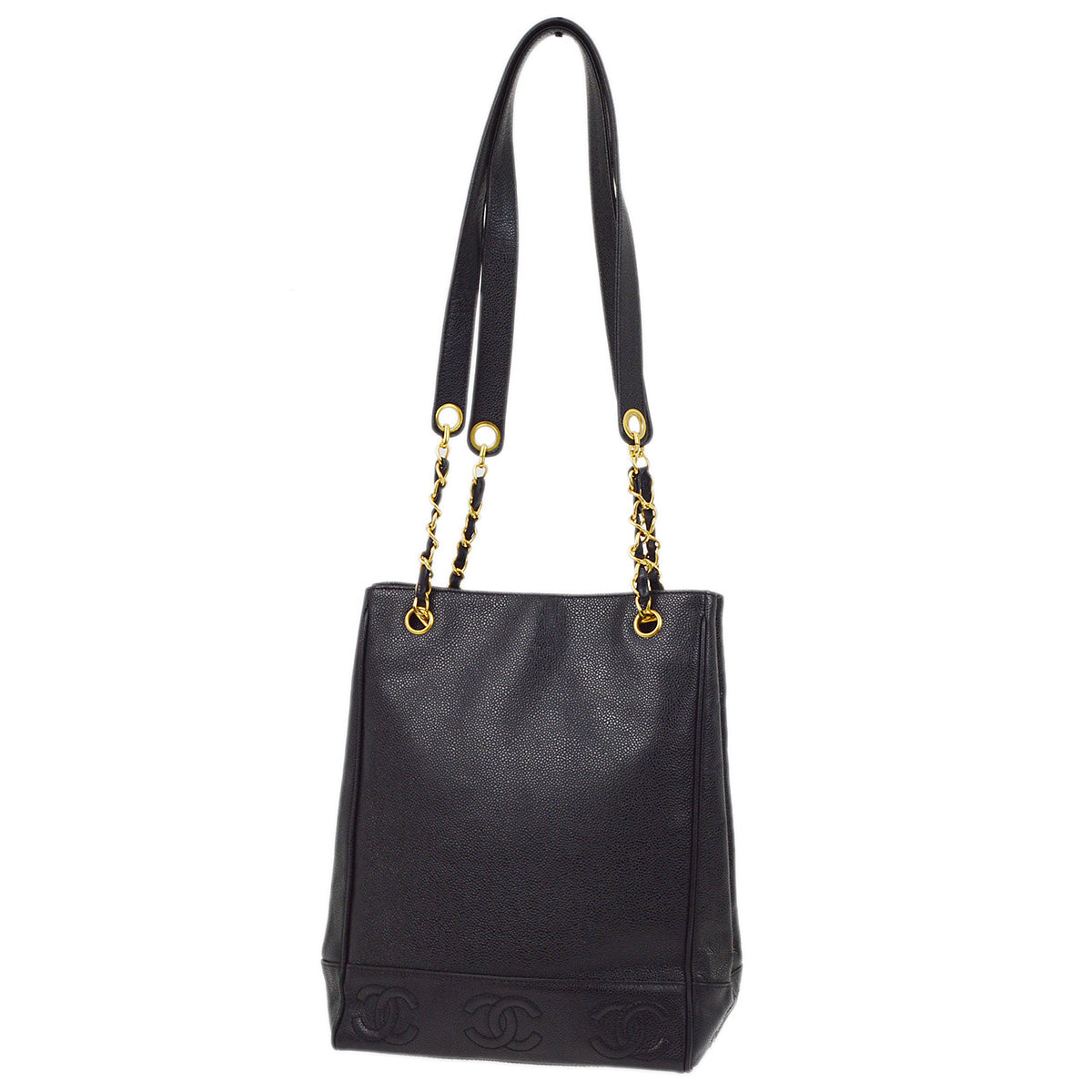 Luxury Chanel 1996-1997 Black Caviar Triple CC Shoulder Tote Bag